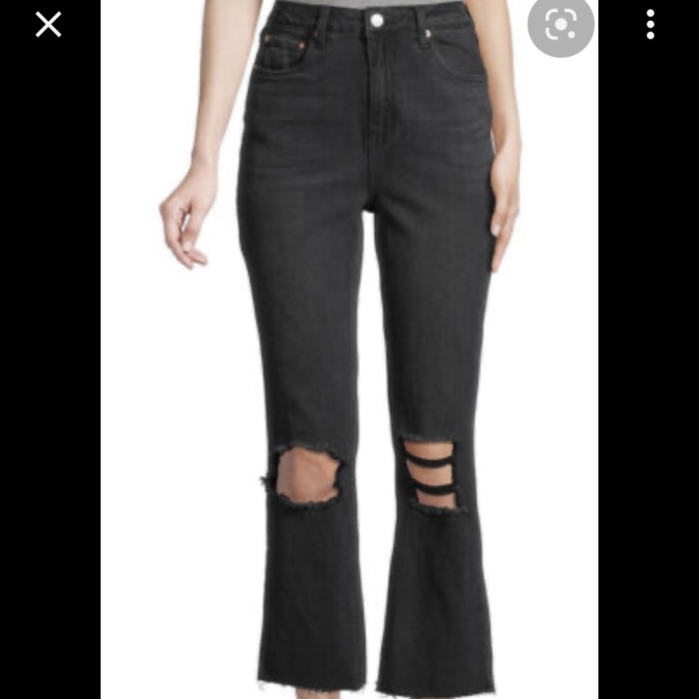 NWT Avec Les Filles Straight Leg Jeans with Ripped Knees & Frayed Raw Hem
